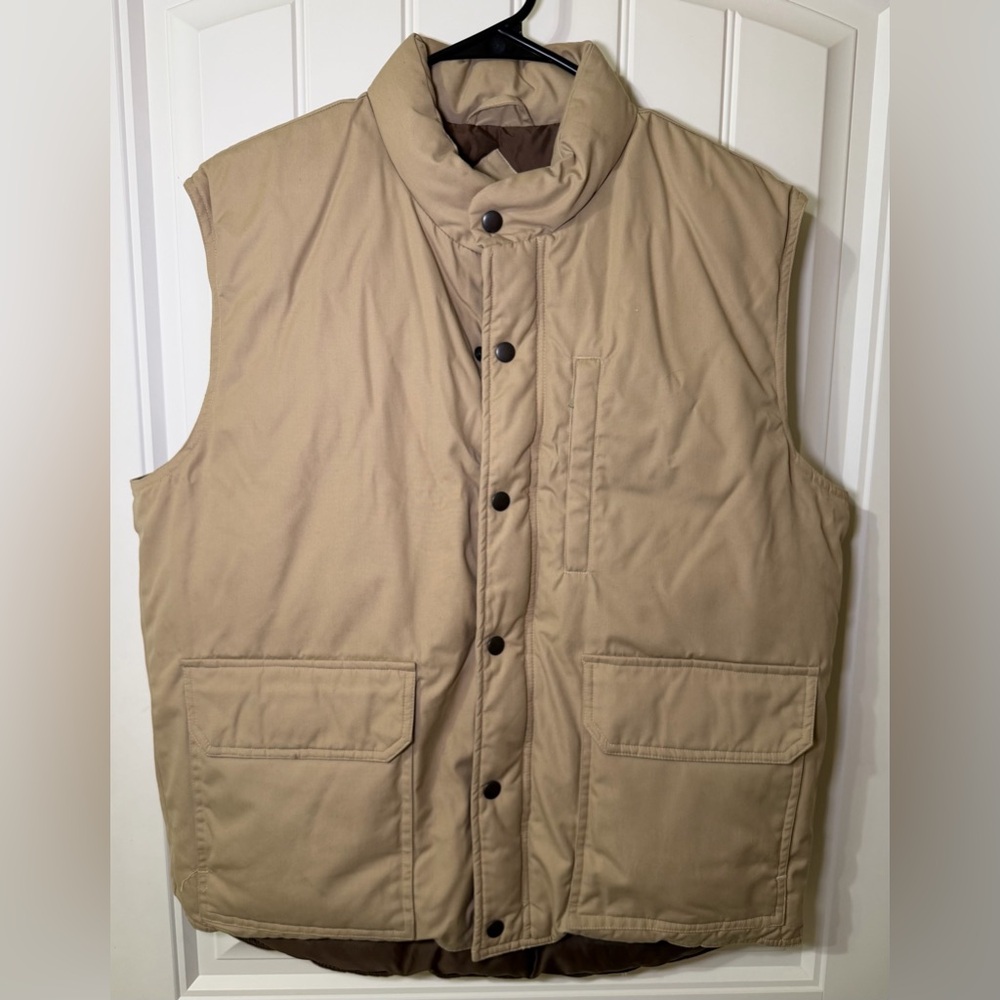 Vintage 90s Orvis Goose Down Puffer Vest Mens Large Beige Khaki EUC